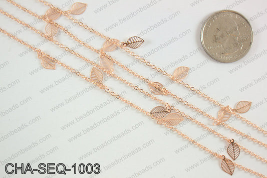 Dangle leaf sequin chain 10x5mm, rose gold CHA-SEQ-1003