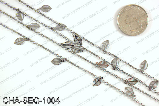 Dangle leaf sequin chain 10x5mm, gunmetal CHA-SEQ-1004