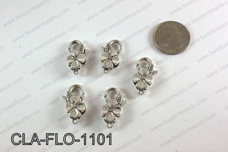 Flower Lobster Clasp, Silver 11x25mm CLA-FLO-1101