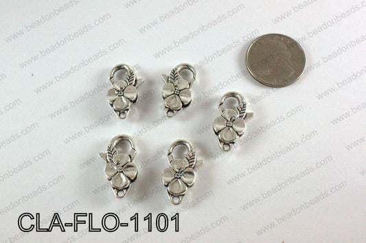 Flower Lobster Clasp, Silver 11x25mm CLA-FLO-1101