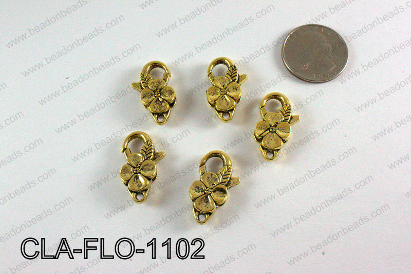 Flower Lobster Clasp, Gold 11x25mm CLA-FLO-1102