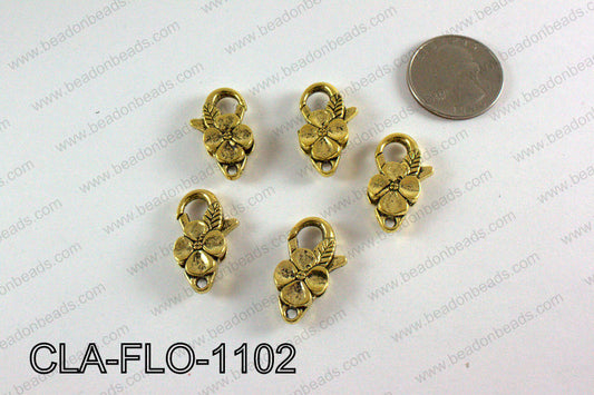 Flower Lobster Clasp, Gold 11x25mm CLA-FLO-1102