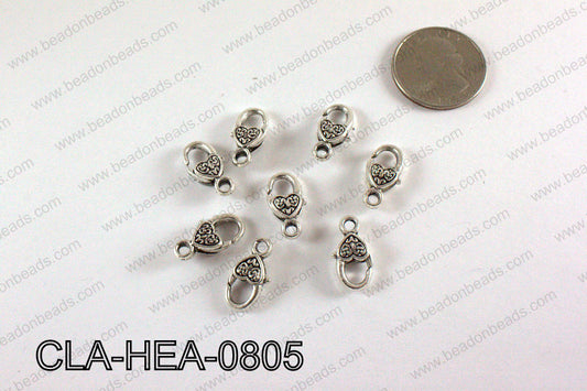 Designed Heart Lobster Clasp, Silver 8x18mm CLA-HEA-0805