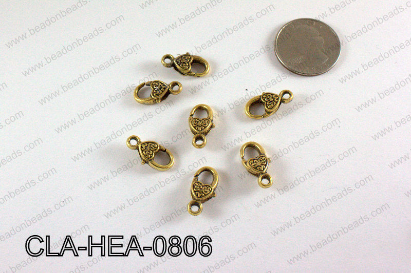 Designed Heart Lobster Clasp, Gold 8x18mm CLA-HEA-0806