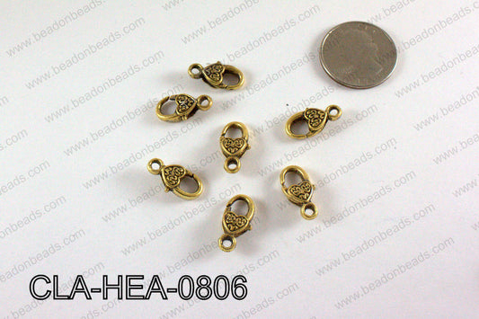 Designed Heart Lobster Clasp, Gold 8x18mm CLA-HEA-0806