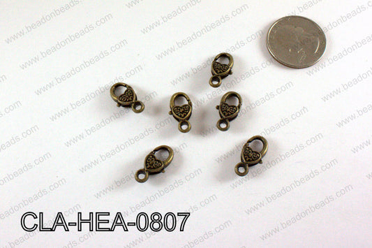 Designed Heart Lobster Clasp, Brass 8x18mm CLA-HEA-0807