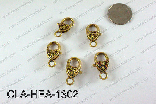 Designed Heart Lobster Clasp, Gold 13x26mm CLA-HEA-1302