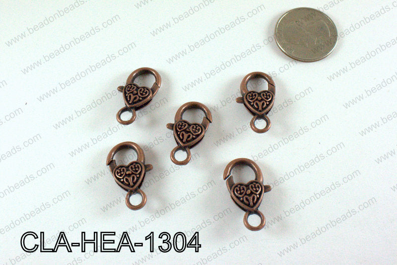 Designed Heart Lobster Clasp, Copper 13x26mm CLA-HEA-1304