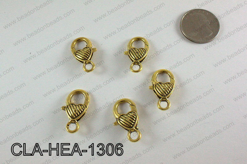 Striped Heart Lobster Clasp, Gold 13x26mm  CLA-HEA-1306
