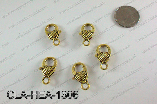 Striped Heart Lobster Clasp, Gold 13x26mm  CLA-HEA-1306