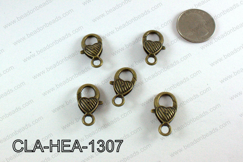 Striped Heart Lobster Clasp, Brass 13x26mm CLA-HEA-1307