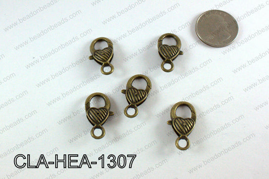 Striped Heart Lobster Clasp, Brass 13x26mm CLA-HEA-1307
