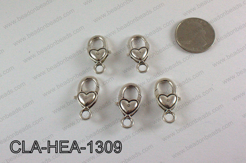 Heart Lobster Clasp, Silver 13x26mm CLA-HEA-1309