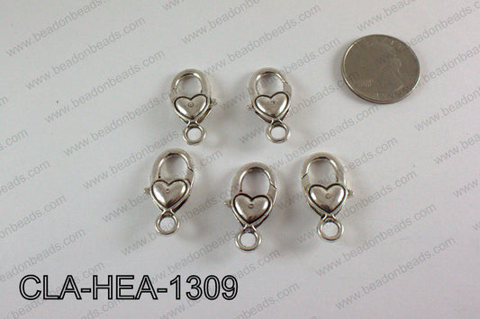 Heart Lobster Clasp, Silver 13x26mm CLA-HEA-1309