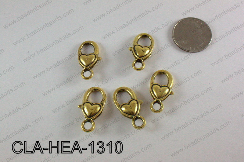 Heart Lobster Clasp, Gold 13x26mm CLA-HEA-1310