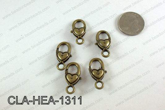 Heart Lobster Clasp, Brass 13x26mm CLA-HEA-1311