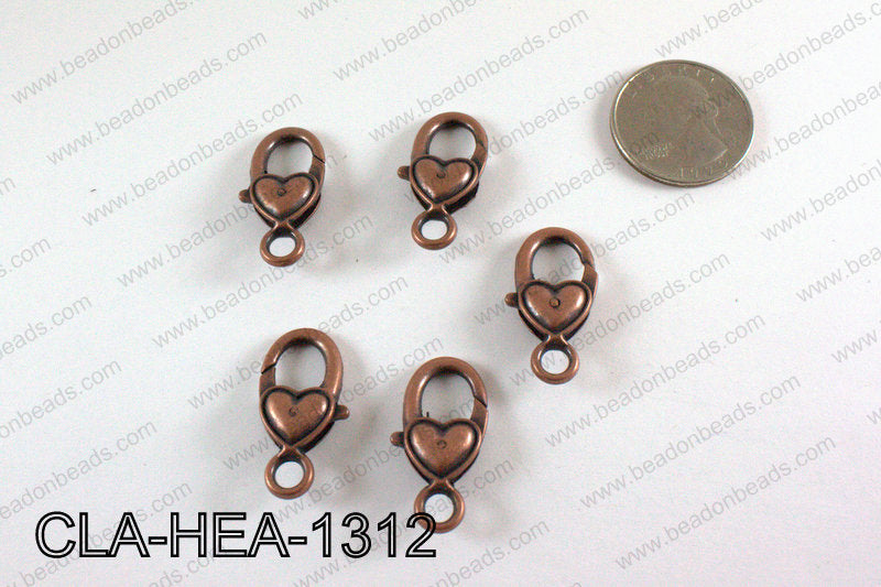 Heart Lobster Clasp, Copper 13x26mm CLA-HEA-1312