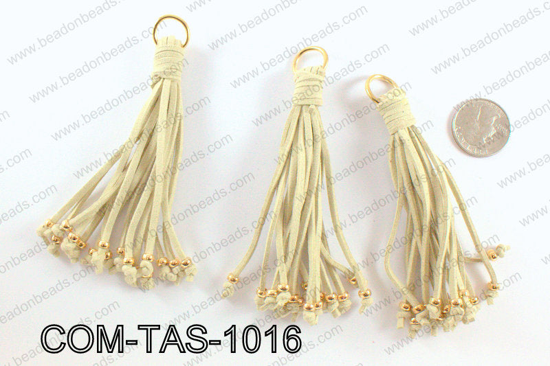 Suede leather tassels 100mm, CreamCOM-TAS-1016