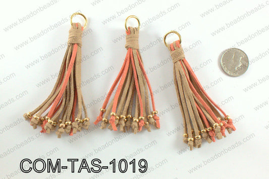 Suede leather tassels 100mm, Coral/TanCOM-TAS-1019