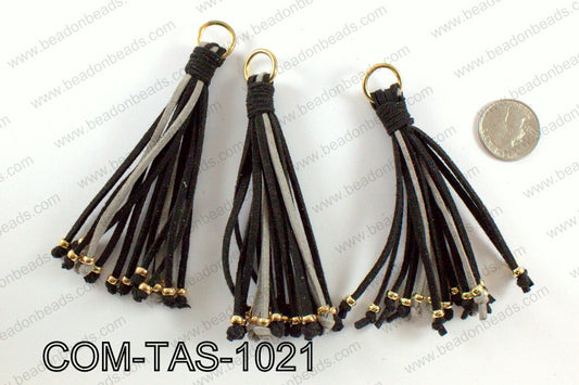 Suede leather tassels 100mm, Black/GreyCOM-TAS-1021