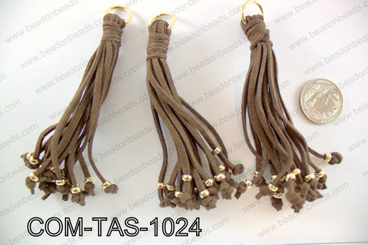 SUEDE LEATHER TASSELS 100MM, DARK BROWNCOM-TAS-1024