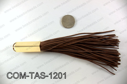 Gold tube beadcap suede tassel 12x47MM COM-TAS-1201