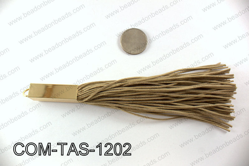 Gold tube beadcap suede tassel 12x47MM COM-TAS-1202