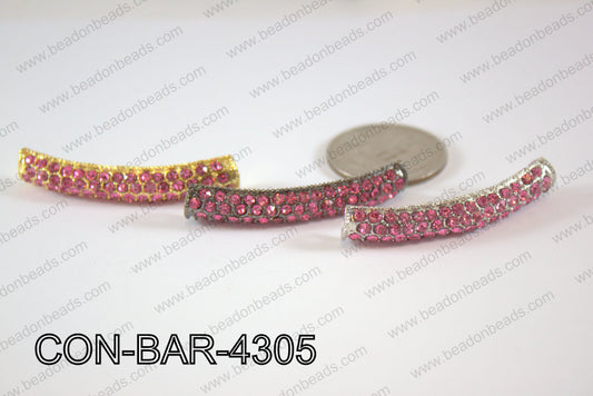 Connector with rhinestones Bar s/g/gm with pink 8x43mm CON-BAR-4