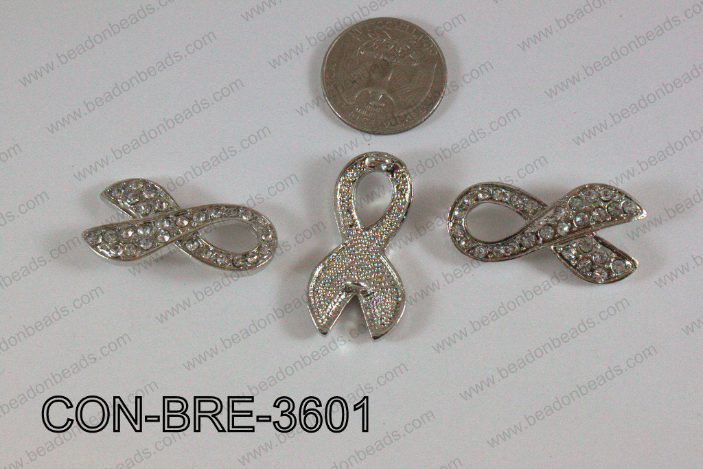 Connector with rhinestones Breast Cancer Clear 18x36mm CON-BRE-3
