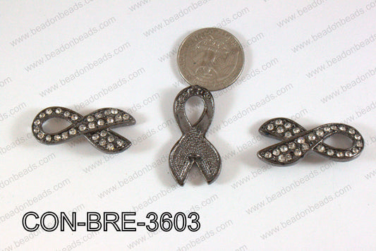 Connector with rhinestones Breast Cancer gun metal  18x36mm CON-