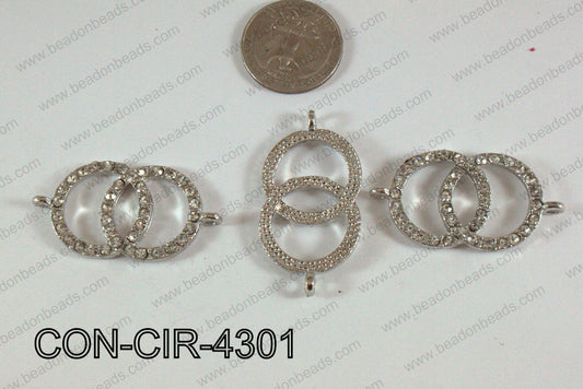 Connector with rhinestones circle silver 22x43mm CON-CIR-4301
