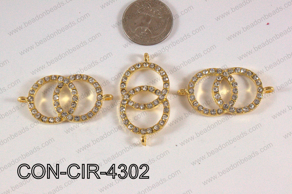 Connector with rhinestones circle gold 22x43mm CON-CIR-4302