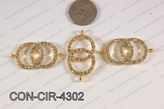 Connector with rhinestones circle gold 22x43mm CON-CIR-4302