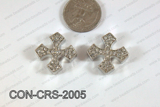 Connector with rhinestones dark silver Cross 20mm CON-CRS-2005