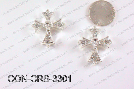 Metal Cross Connector with Rhinestone Silver 29x33mm CON-CRS-330