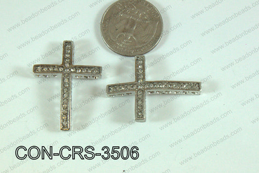 Connector with rhinestones dark silver Cross 25x35mm CON-CRS-350