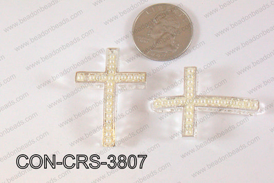 Sideway Cross Connector Light Silver with White Pearl 28x38mm CO
