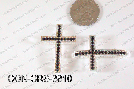 Sideway Cross Connector Silver with Black Pearl 28x38mm CON-CRS-