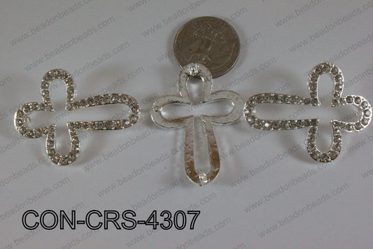 Connector with rhinestones Cross Light silver 34x43mm CON-CRS-43