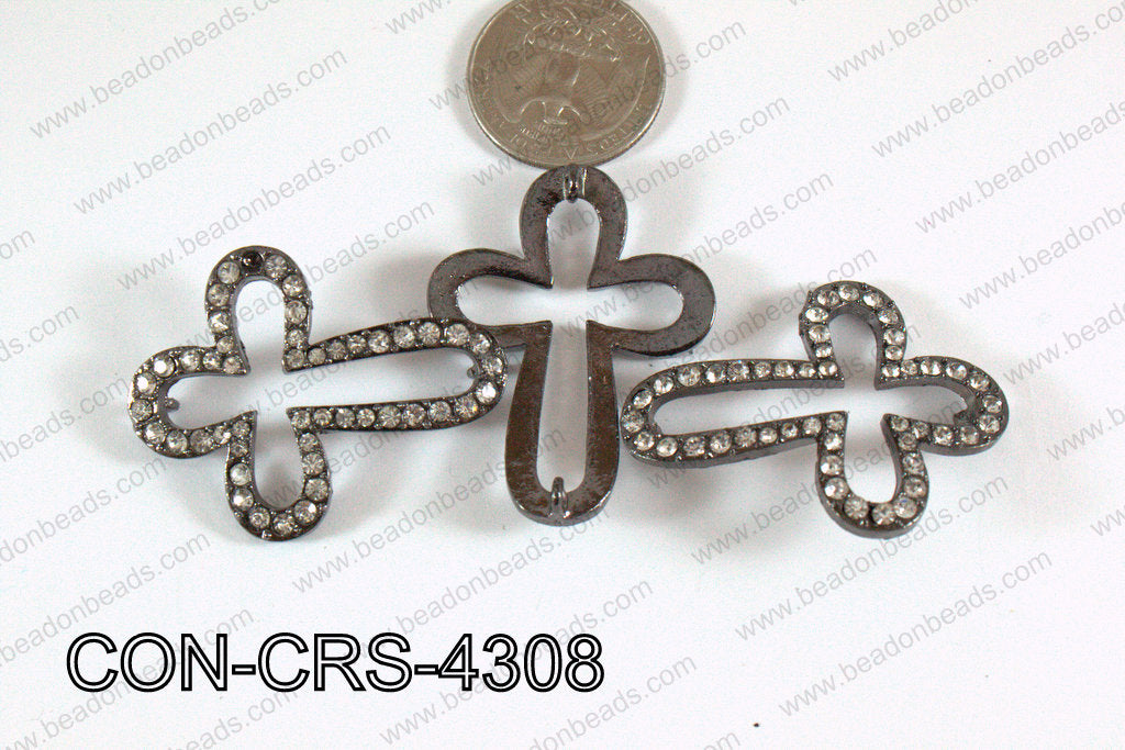 Connector with rhinestones Cross gun metal/clear 34x43mm CON-CRS