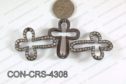 Connector with rhinestones Cross gun metal/clear 34x43mm CON-CRS