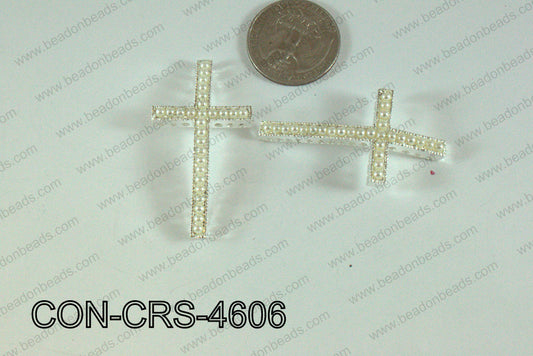 Connector with pearl Cross silver/white 25x46mm CON-CRS-4606