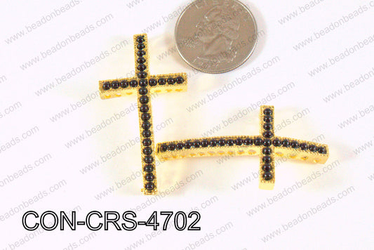 Sideway Cross Connector Gold with Black Pearl 24x47mm CON-CRS-47