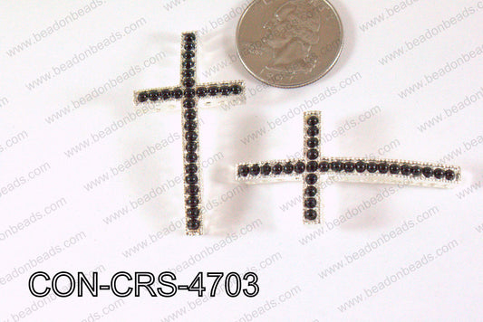 Sideway Cross Connector Silver with Black Pearl 24x47mm CON-CRS-