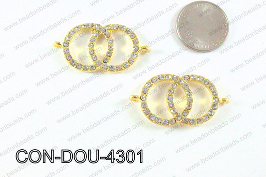 Metal Double Circle Connector Gold with Rhinestone 43x22mm CON-D