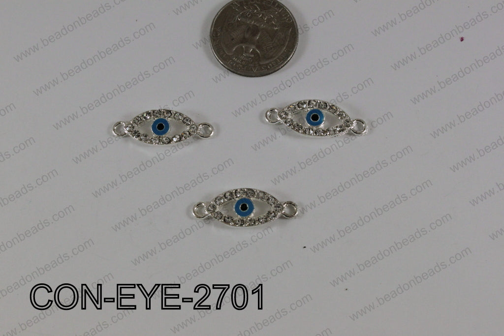 Connector with rhinestones eye silver 10x27mm CON-EYE-2701
