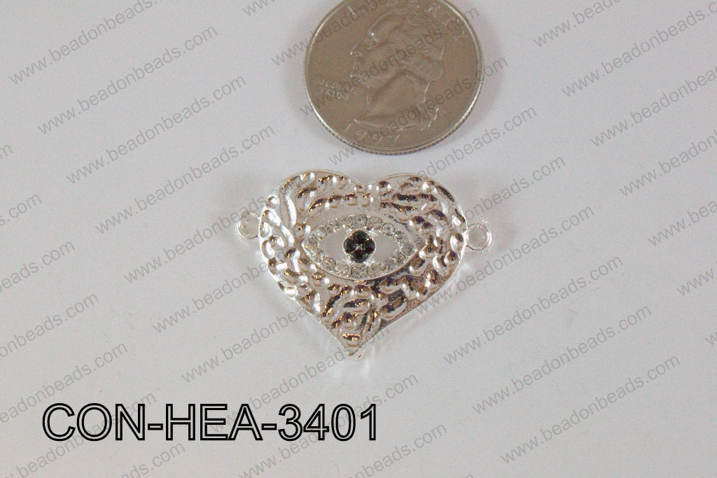 Heart Connector Light Silver 25x34mm CON-HEA-3401