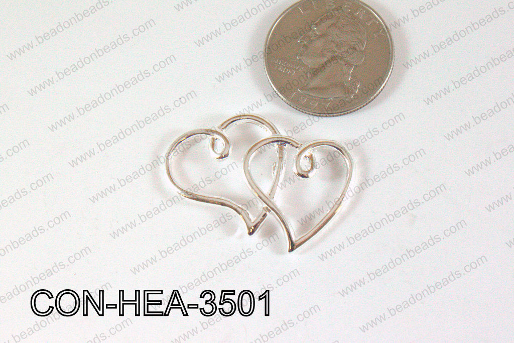 Double Heart Connector Light Silver 22x35mm CON-HEA-3501