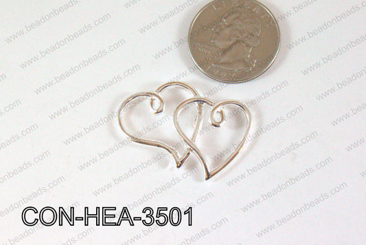 Double Heart Connector Light Silver 22x35mm CON-HEA-3501