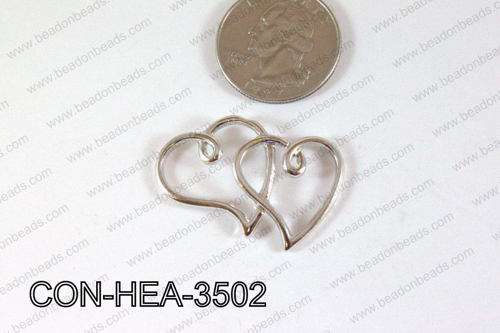 Double Heart Connector Dark Silver 22x35mm CON-HEA-3502